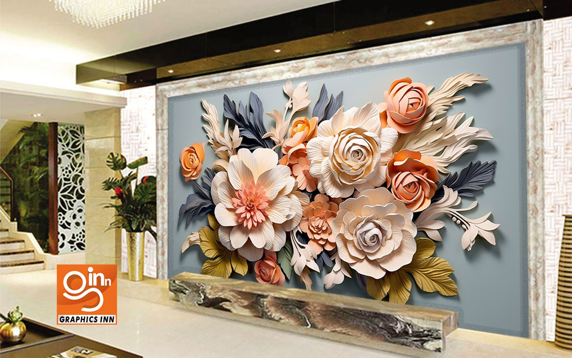 3D Flowers Volumetric Wall Decor Wallpaper Free Download
