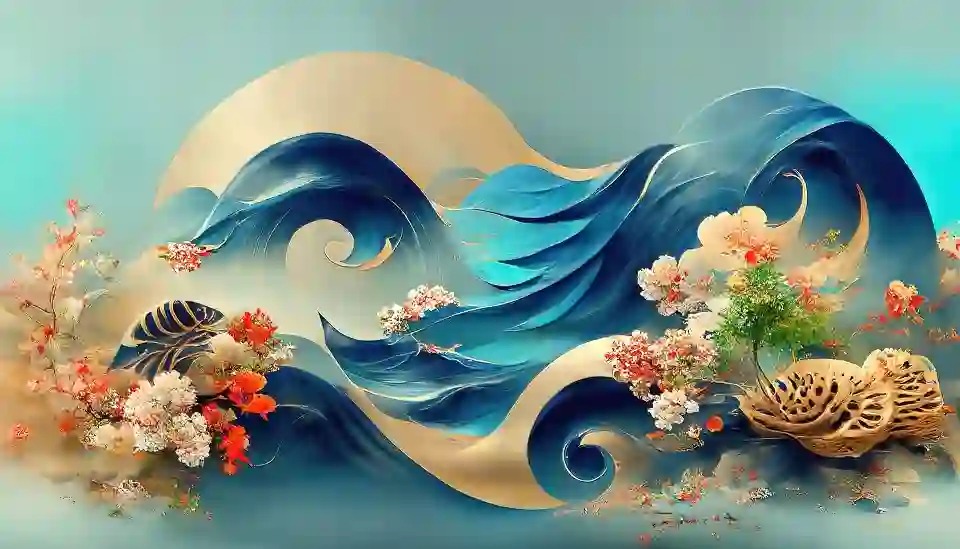 3D Canvas Waves Flowers Illustration Decor Wallpaper 2 3D Canvas Waves Flowers Illustration Decor Wallpaper