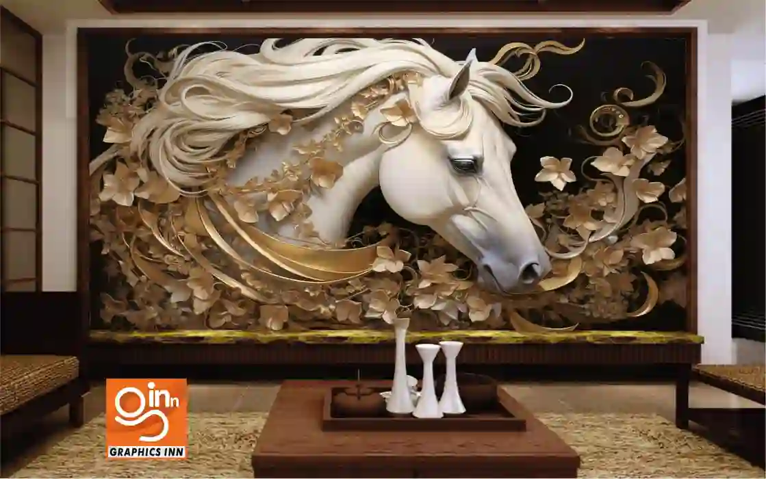 3D Horse Sculpture Wall Mural Decor Wallpaper 1 3D Horse Sculpture Wall Mural Decor Wallpaper