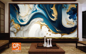3D Wallpaper - Geotic Art Wallpaper - Blue Golden Marbel Texture Wallpaper Free Download.