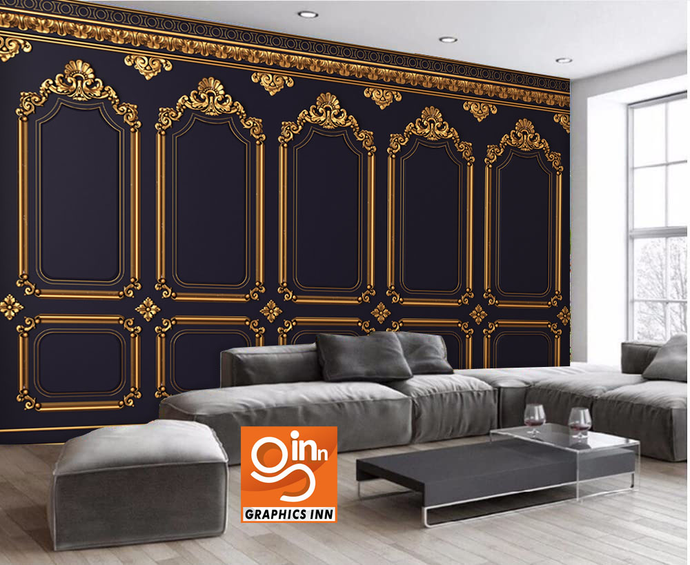 3D Classic Wall Panels - Golden Wallpaper - 3D Wood Panels
