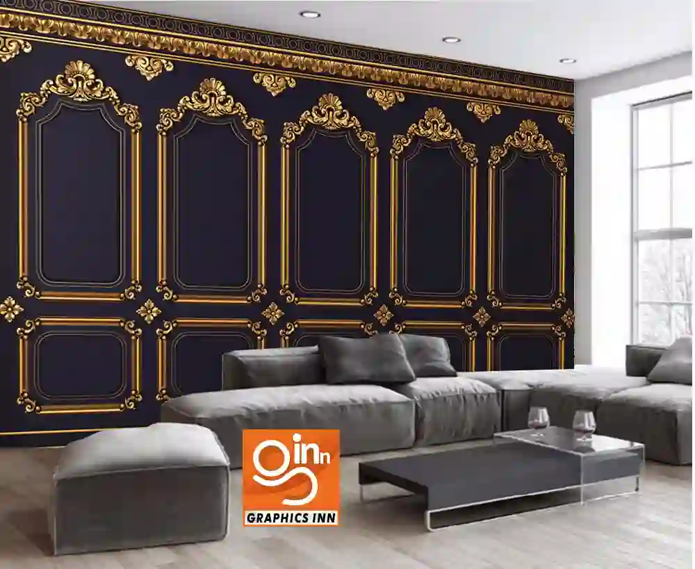 3D Classic Wall Panels - Golden Wallpaper - 3D Wood Panels 1 3D Classic Wall Panels - Golden Wallpaper - 3D Wood Panels