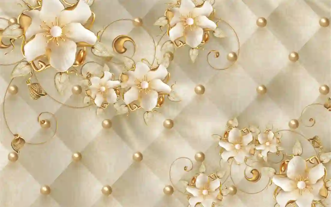 3d Wallpaper Classic Interior Space Golden Flowers 1 3d wallpaper classic interior space decorative golden flowers jewelery golden leather background