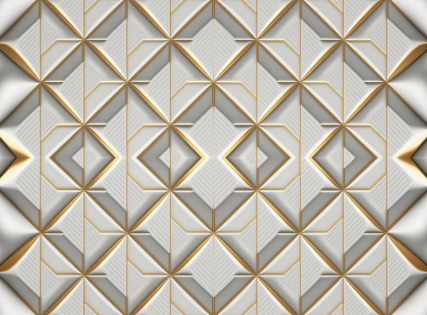 3d wallpaper seamless pattern with golden lines gray squares