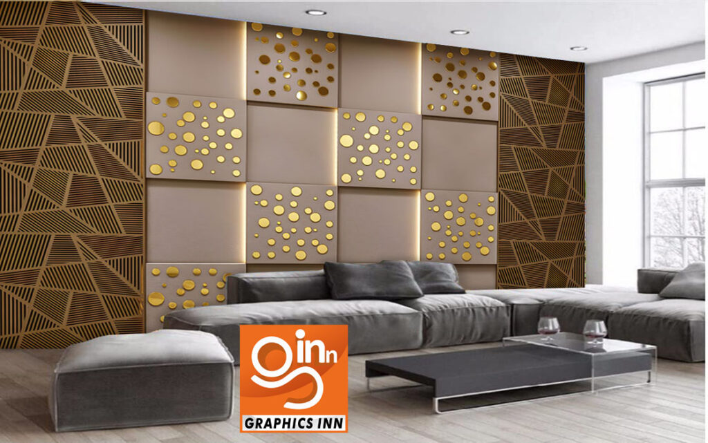 3D Interior Gold Brown Wall Panel Wallpaper - 3D Decore Wallpaper Free Download.