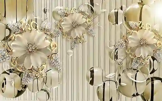 3D Palling Floral Decor Wallpaper- Golden Wallpaper 3 AdobeStock 705032450