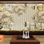 3D Palling Floral Decor Wallpaper- Golden Wallpaper