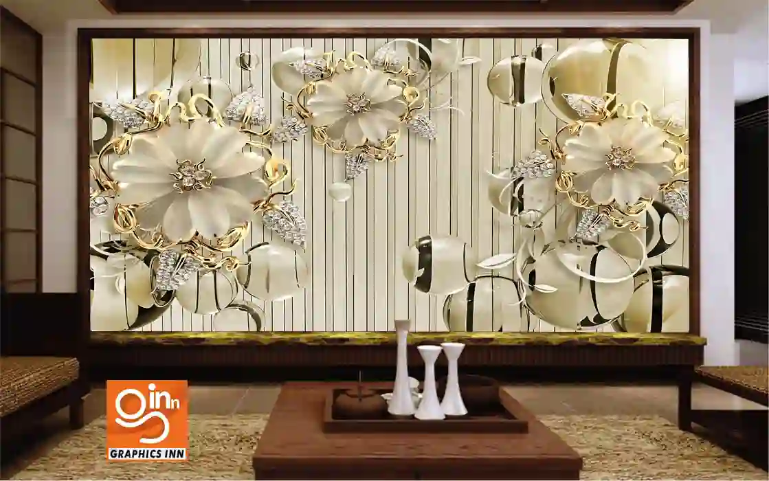 Home 24 3D Palling Floral Decor Wallpaper- Golden Wallpaper