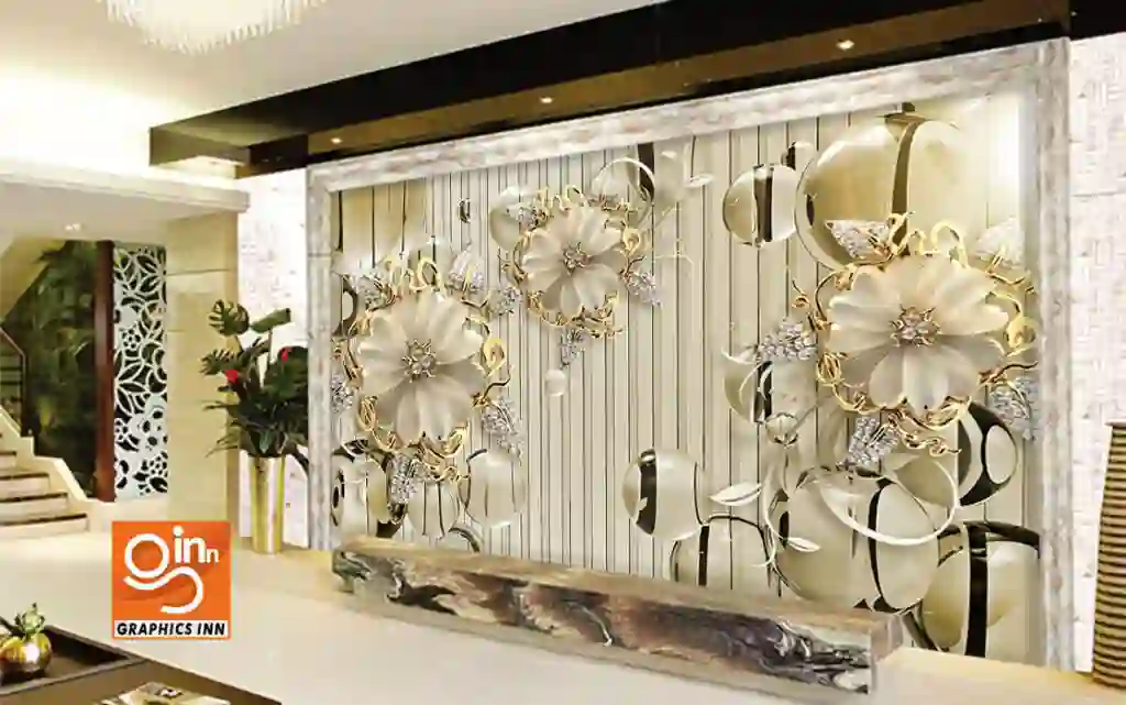 3D Palling Floral Decor Wallpaper- Golden Wallpaper 2 3D Palling Floral Decor Wallpaper- Golden Wallpaper