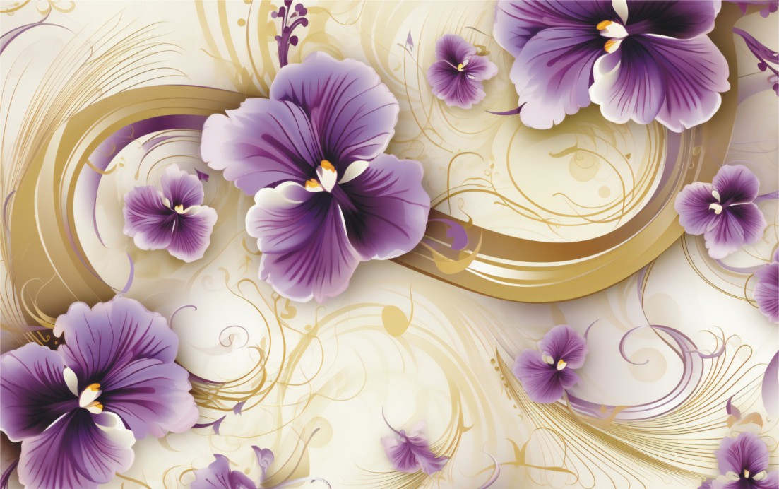 Abstract Floral Purple Pansies Background