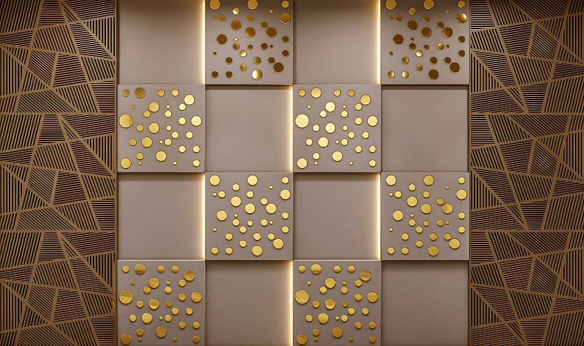 3D Interior Gold Brown Wall Panel Wallpaper - 3D Decore Wallpaper Free Download. 