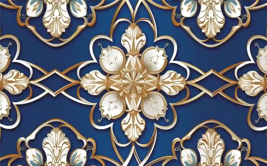 East Style Arabic Ornament Pattern white Gold Blue Background 1 East Style Arabic Ornament Pattern