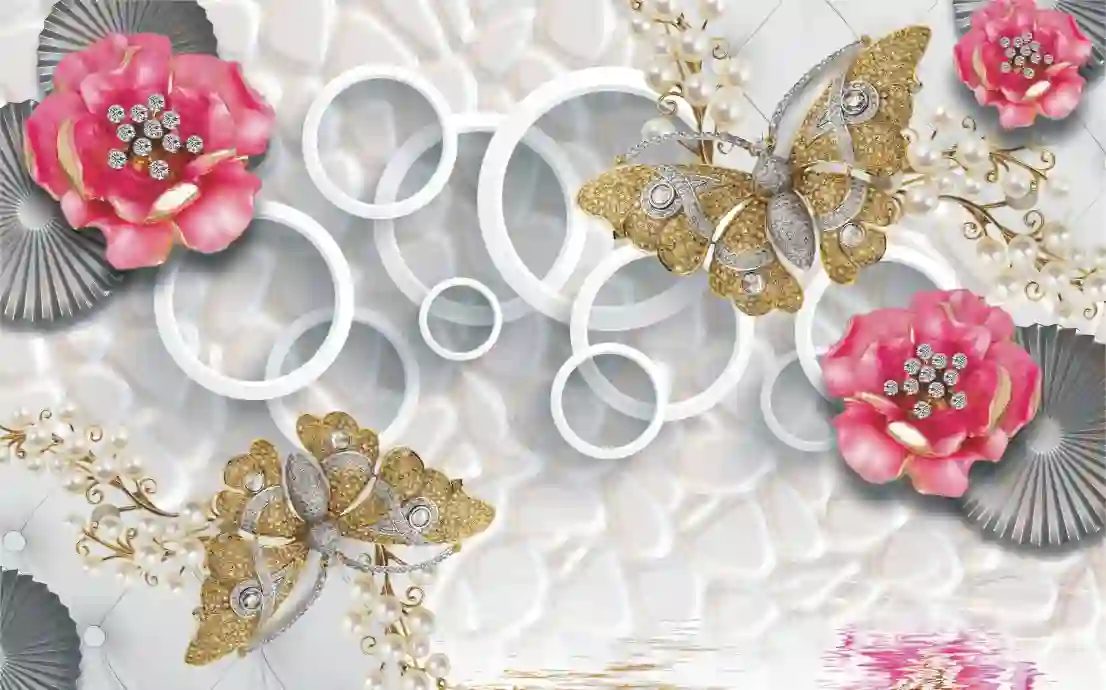 Home 22 Gold Pink Butterflies Flowers
