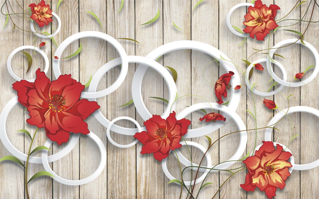 3D Red Rose Wood with Circles Wallpaper
