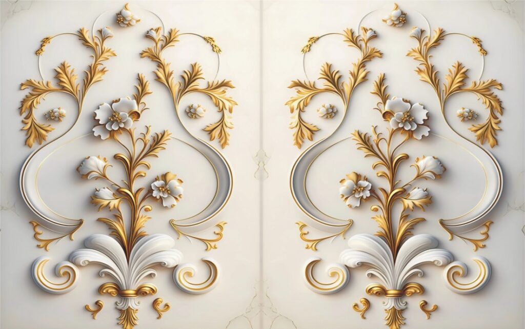 Wall with Gold White Floral Designs Free Download