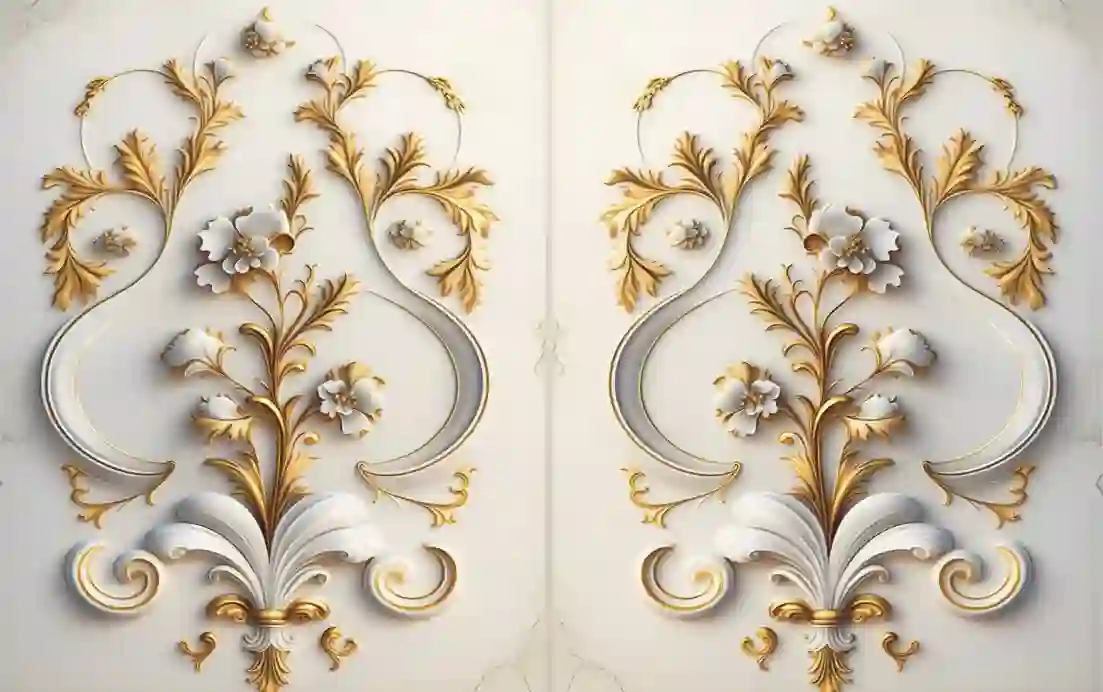 Wall with Gold White Floral Designs Free Download 1 wall with gold white floral designs