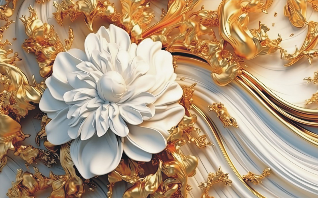White Flower is Gold Plate 3D Wallpaper Free Download 