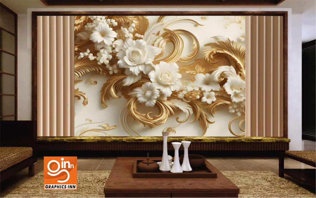 3D Luxury Classic Golden Floral Wallpaper – Golden Wallpaper