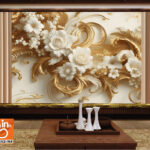 3D Luxury Classic Golden Floral Wallpaper - Golden Wallpaper