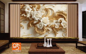 3D Luxury Classic Golden Floral Wallpaper - Golden Wallpaper