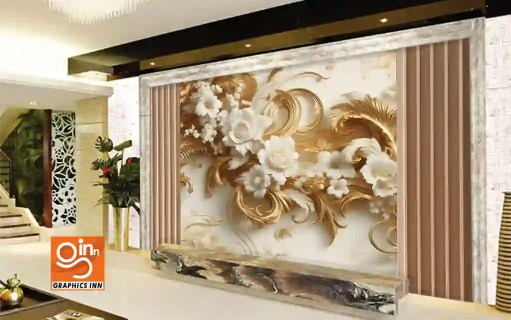 3D Luxury Classic Golden Floral Wallpaper - Golden Wallpaper 2 Side 1