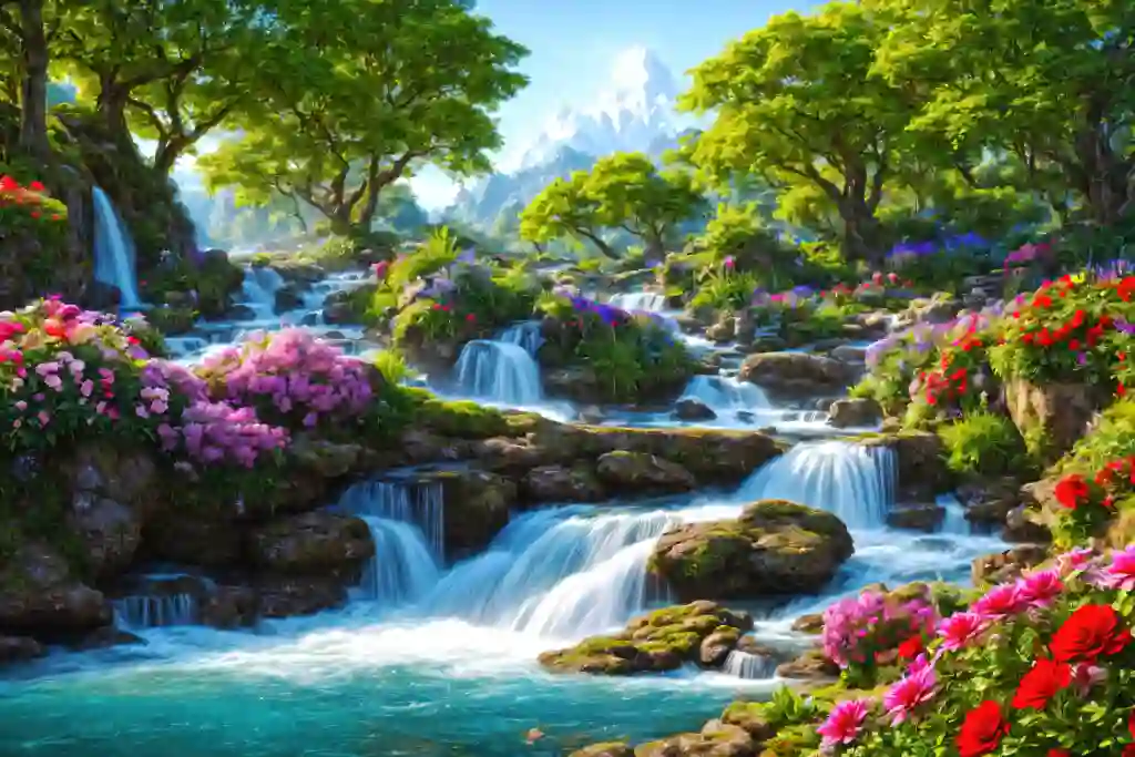 3D Wallpaper Beautiful Floral Wonderland Idyllic Waterfalls in Eden 3 3D Wallpaper Beautiful Floral Wonderland Idyllic Waterfalls in Eden