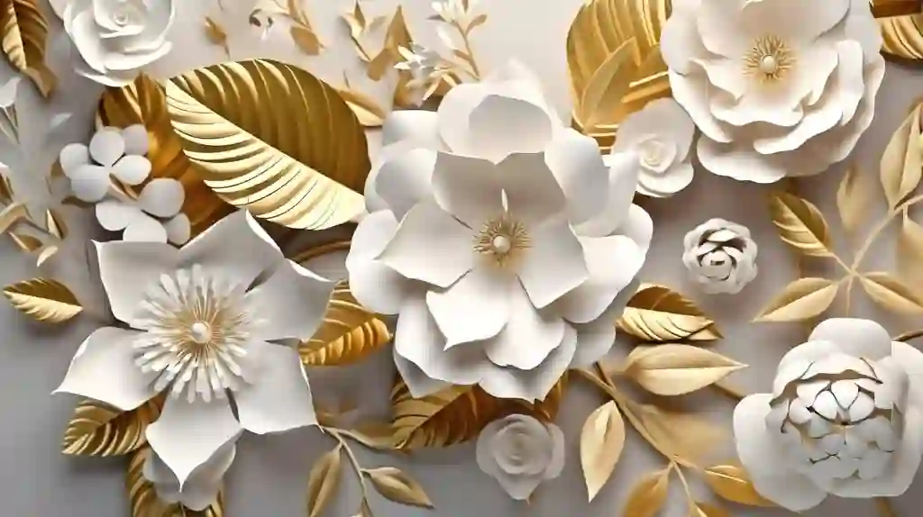 3D Wallpaper Render Abstract Background with White Paper Flowers 3 3D Wallpaper Render Abstract Background with White Paper Flowers