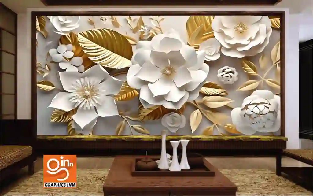3D Wallpaper Render Abstract Background with White Paper Flowers 1 Front 11