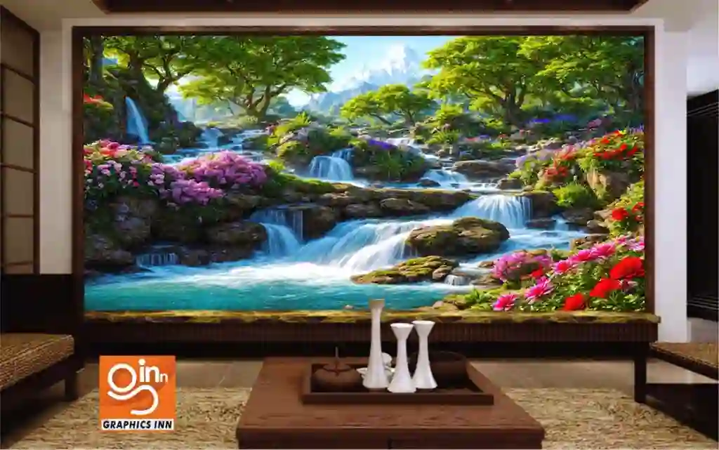 3D Wallpaper Beautiful Floral Wonderland Idyllic Waterfalls in Eden 1 Front 17