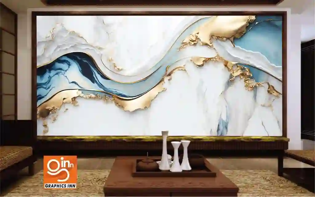 Elegant Blue and White Marble Texture Design Wallpaper 1 Front 18