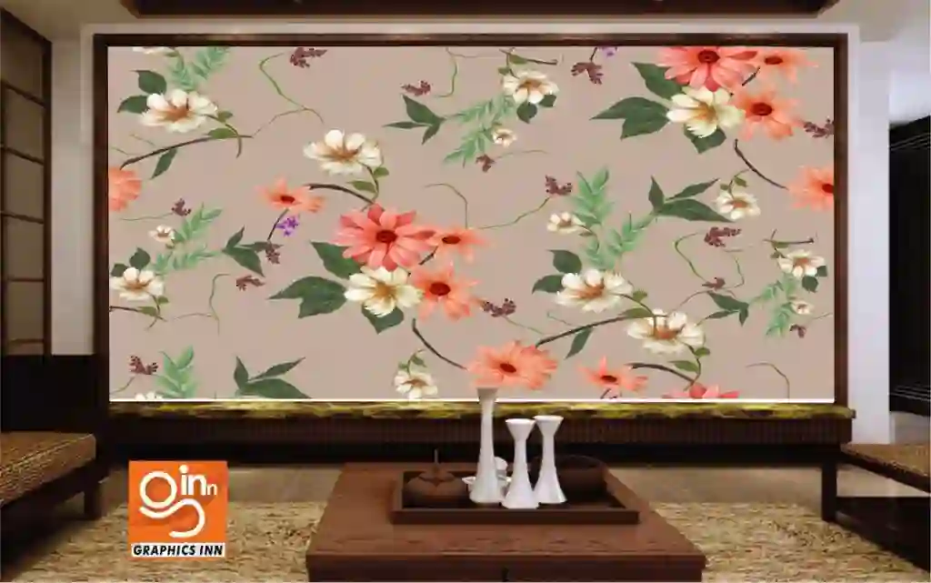 Romantic Leaves and Flowers a Beautiful Art 3D Wallpaper Design 1 Front 22