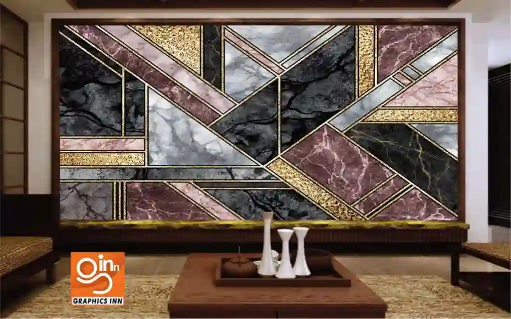 Geometric Fashion Marbling Illustration Black, White, Pink, and Gold Mosaic Background 1 Front 26