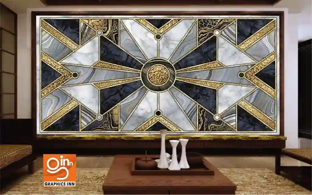 Modern 3D Wallpaper with Marble Mosaic and Metallic Foil 1 Front 27