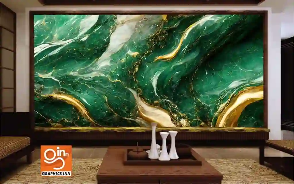 Elegant Green and Gold Abstract Luxury Marble Background in Digital Art 1 Front 31