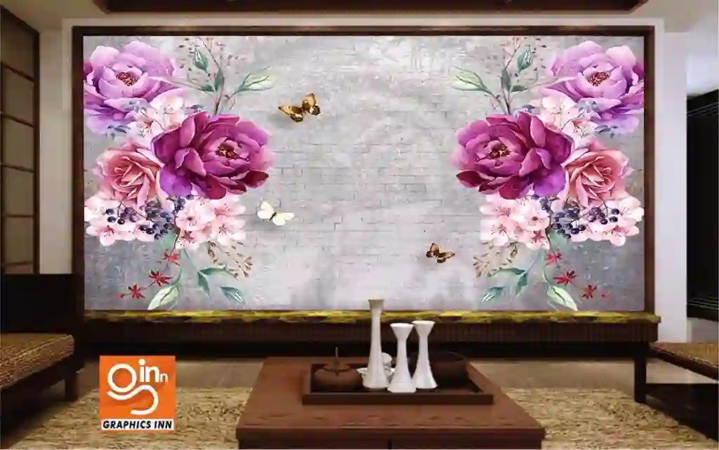 High-Quality 3D Wallpaper Realistic Texture with White and pink flowers 1 Front 36