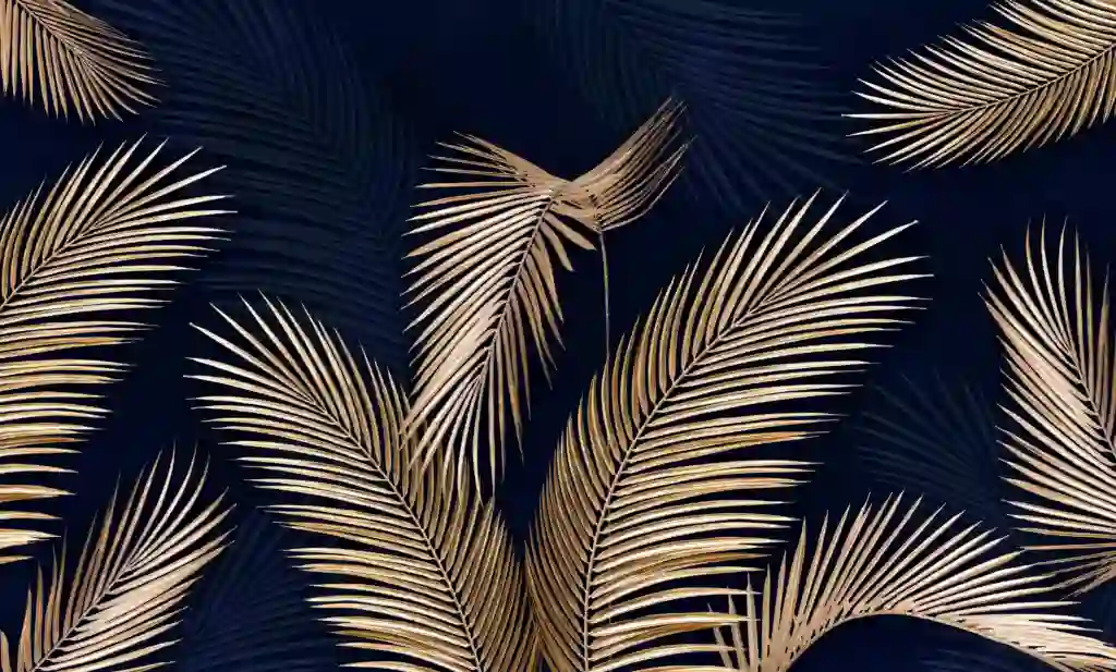 Golden leaves on a blue background Tropical leaves Wallpaper 3 Golden leaves on a blue background Tropical leaves Wallapper
