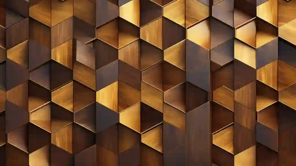 Realistic 3D Wallpaper Decorative Wood Mosaic with Golden Accents 3 Realistic 3D Wallpaper Decorative Wood Mosaic with Golden Accents