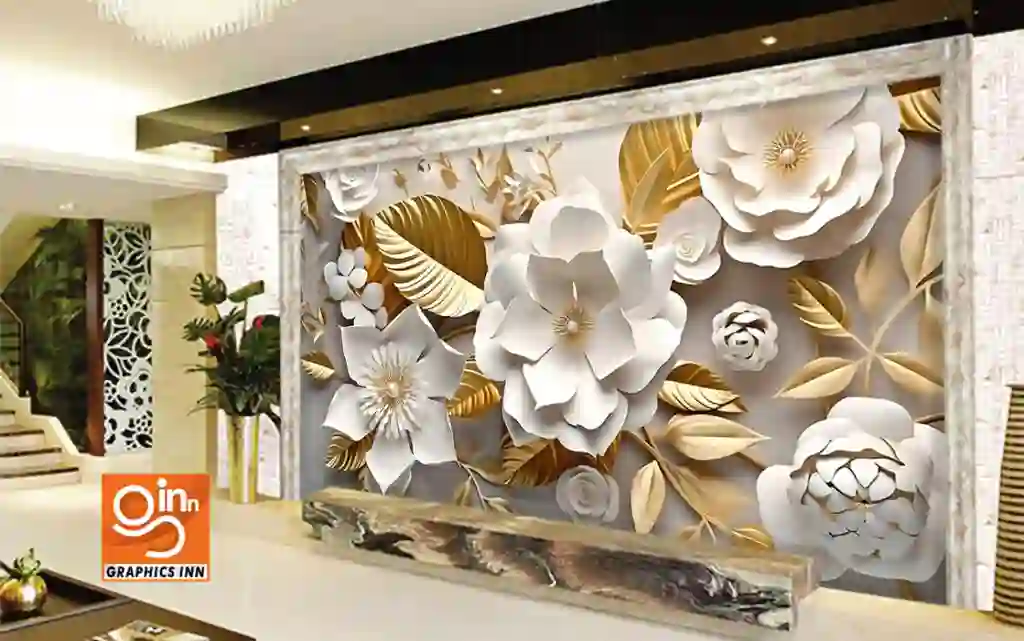 3D Wallpaper Render Abstract Background with White Paper Flowers 2 Side 11