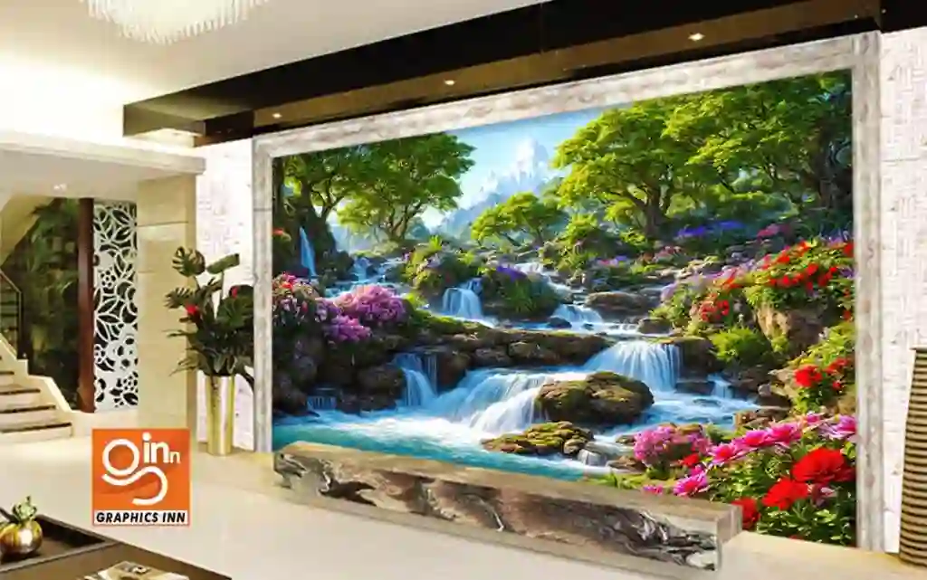 3D Wallpaper Beautiful Floral Wonderland Idyllic Waterfalls in Eden 2 Side 17