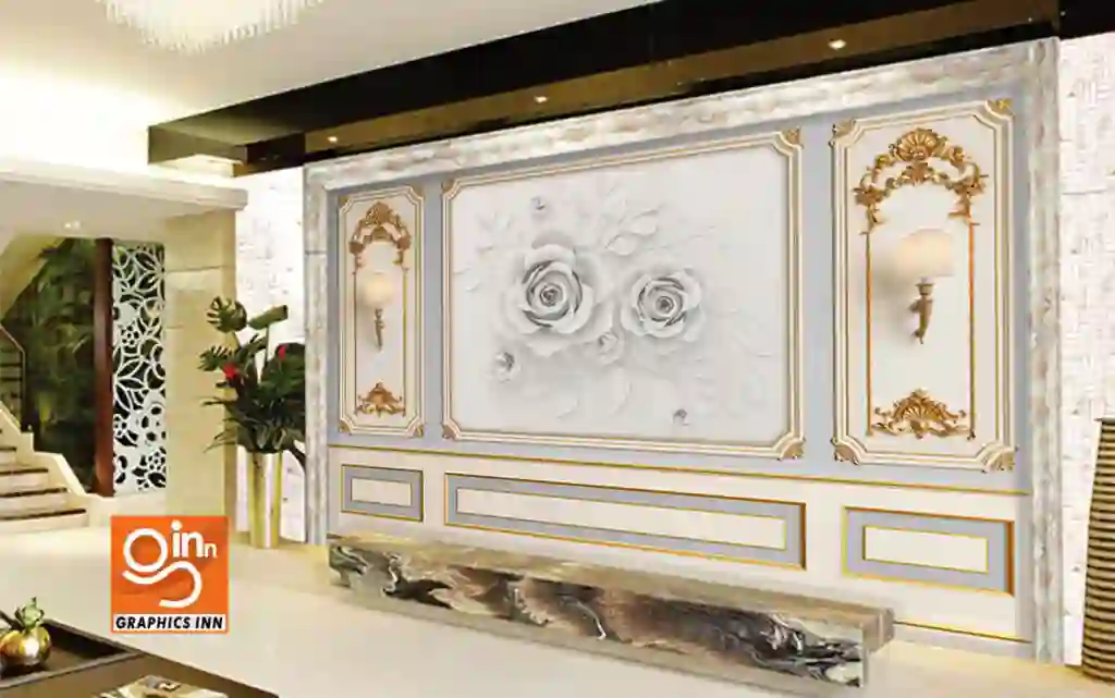 3D Wallpaper Render Moulding Interior Decoration Flower Rose 2 Side 2