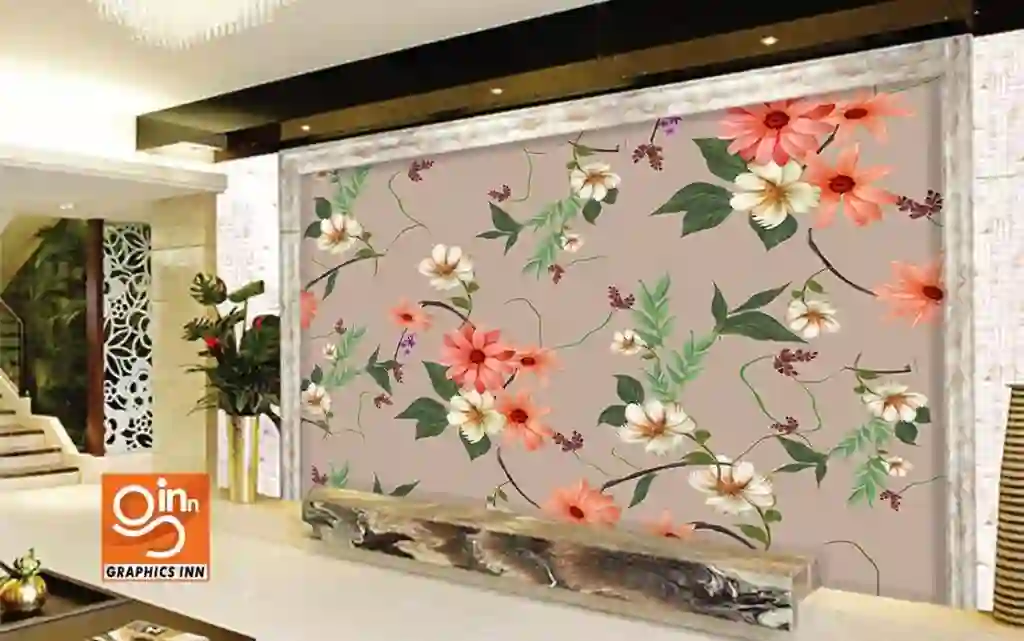 Romantic Leaves and Flowers a Beautiful Art 3D Wallpaper Design 2 Side 22
