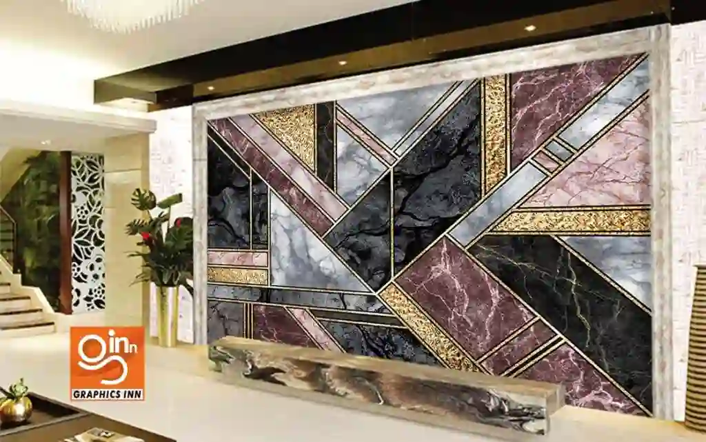 Geometric Fashion Marbling Illustration Black, White, Pink, and Gold Mosaic Background 2 Side 26