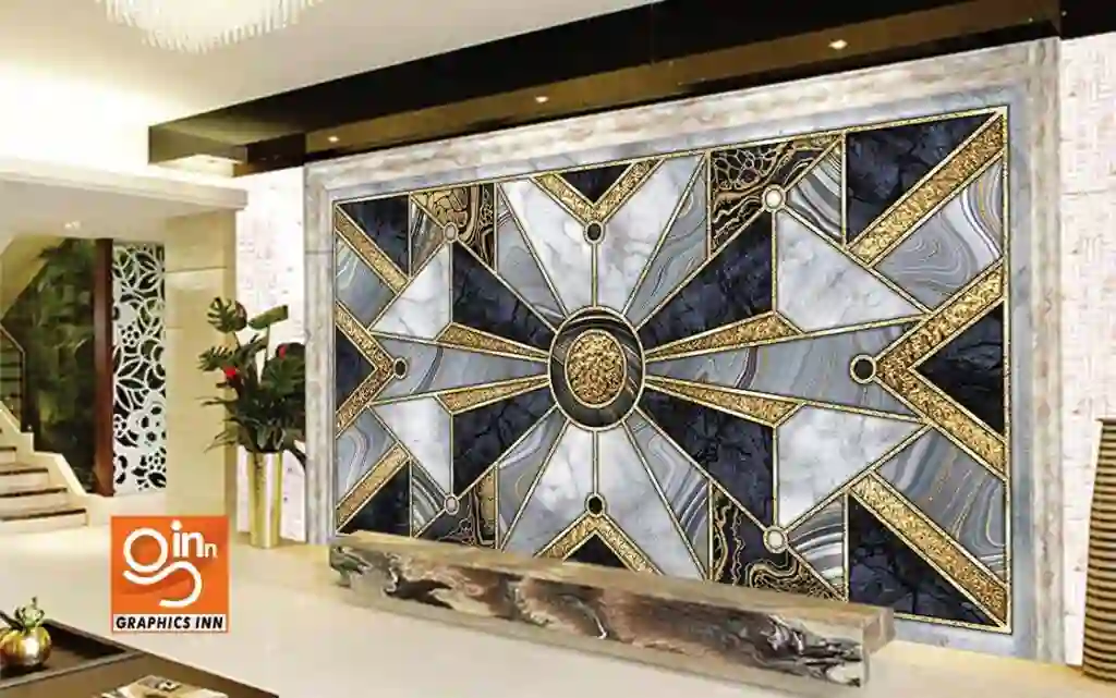 Modern 3D Wallpaper with Marble Mosaic and Metallic Foil 2 Side 27