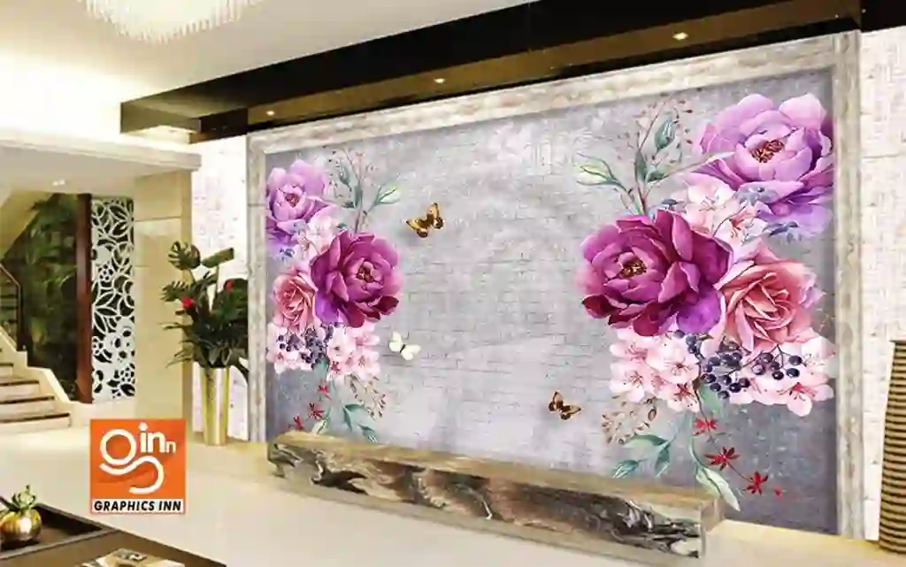 High-Quality 3D Wallpaper Realistic Texture with White and pink flowers 2 Side 36
