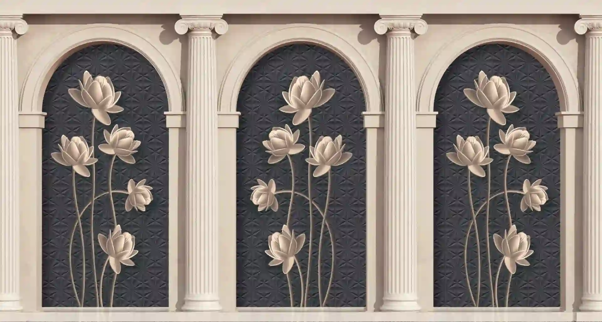 3d pillars and lotus flower photomural high quality rendering 2 3D illustration wallpaper background for wall decoration. 3d pillars and lotus flower photomural high quality rendering scaled