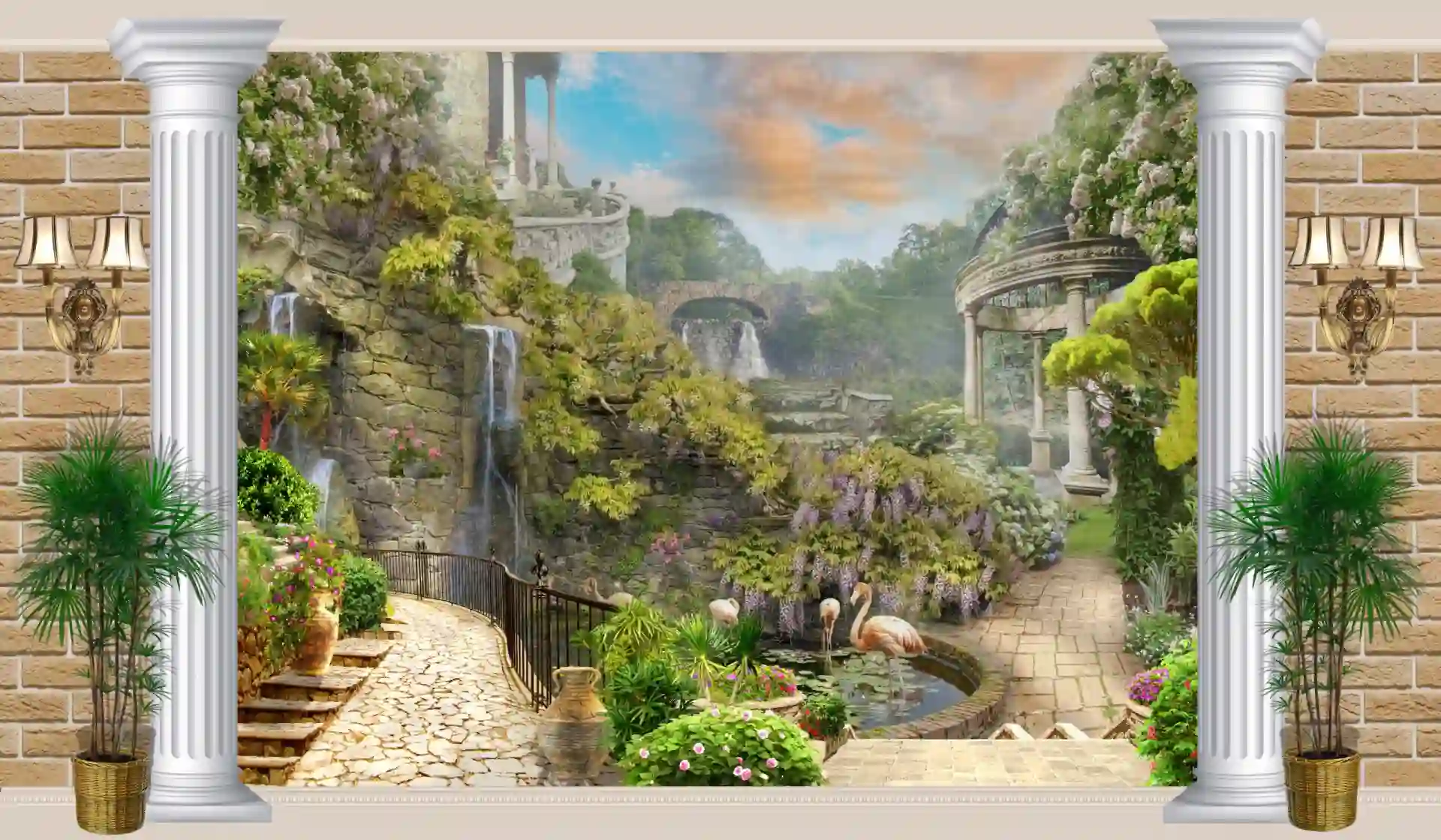 Digital collage Italian courtyard high in the mountains wallpapers 2 Digital collage Italian courtyard high in the mountains. Photo wallpapers scaled