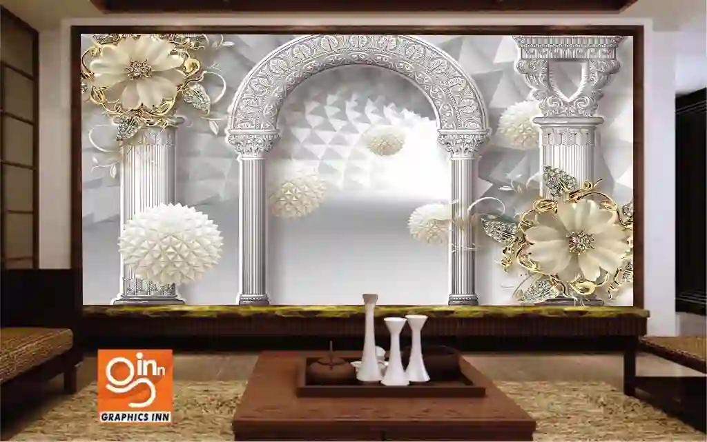 3d wallpaper With a background of golden flower tunnel design 1 Graphics inn img 13