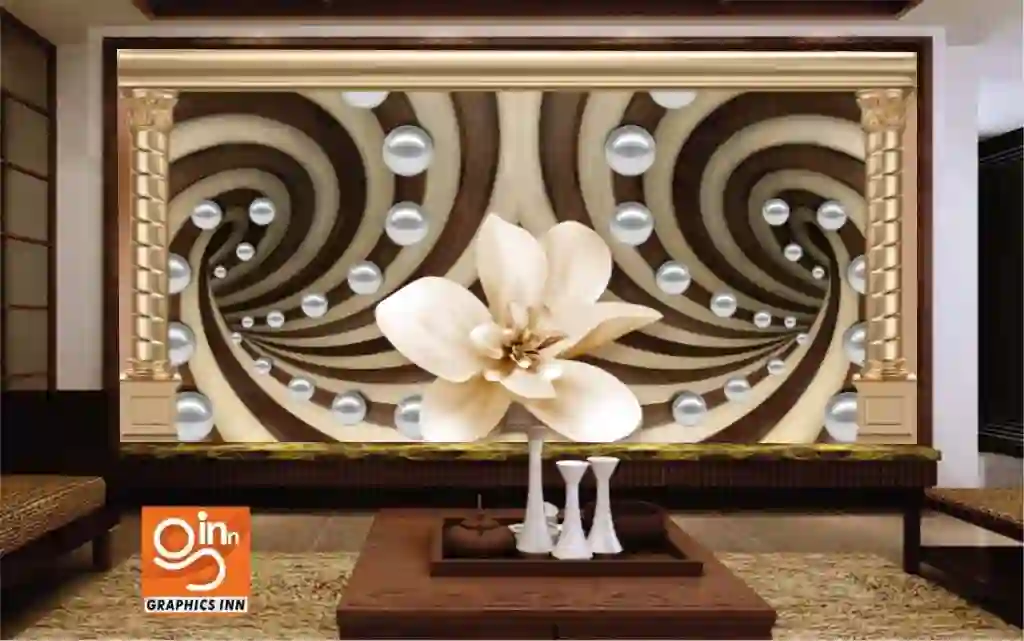 3d wallpaper white rose and pearls on optical illusions background 1 Graphics inn img 15