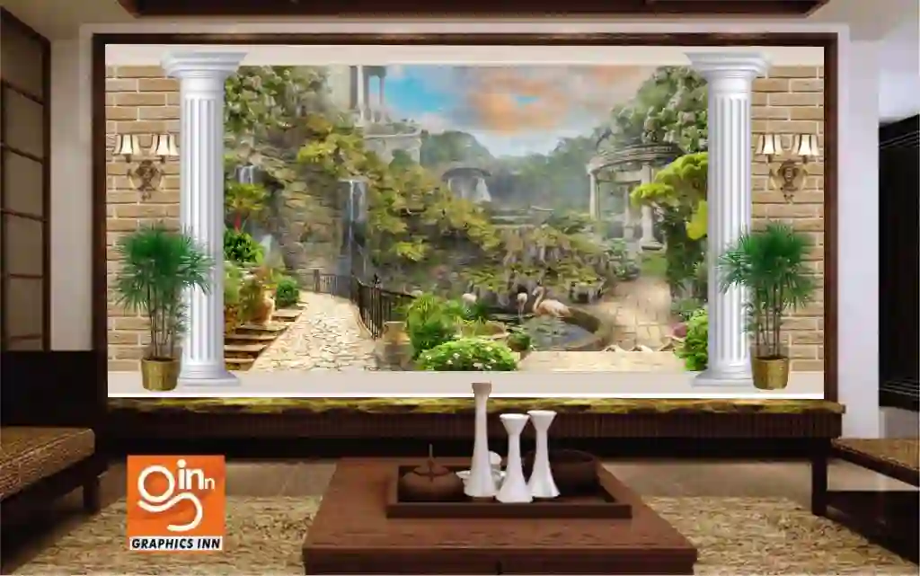 Digital collage Italian courtyard high in the mountains wallpapers 1 Graphics inn img 21