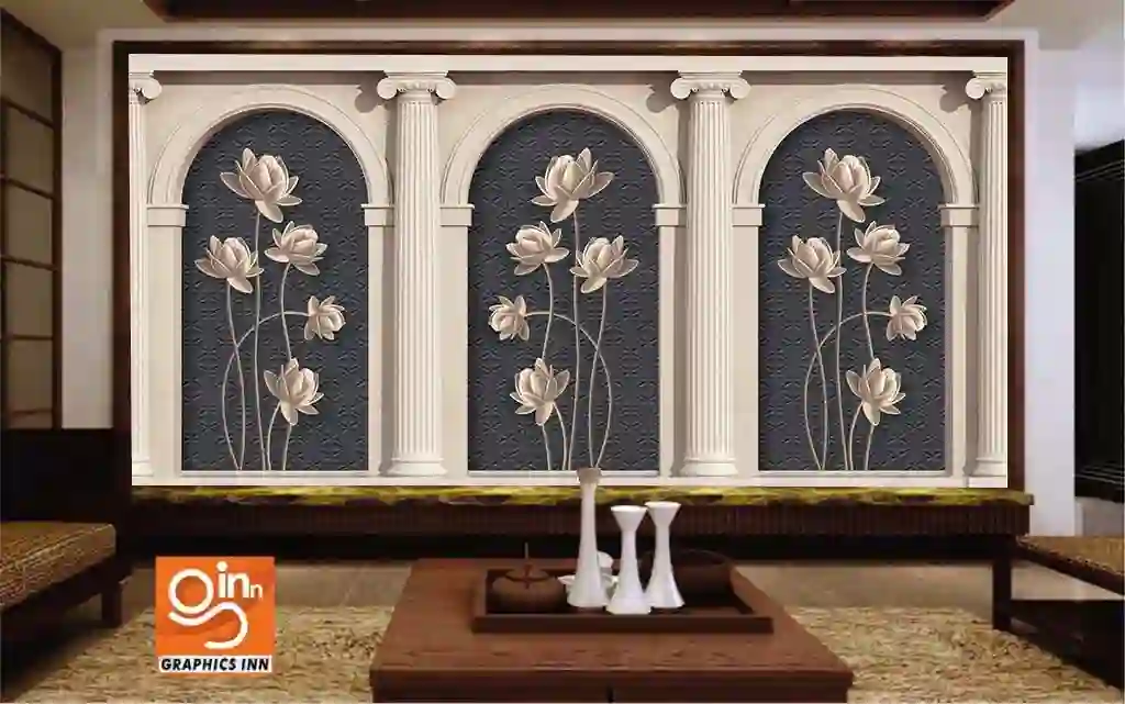 3d pillars and lotus flower photomural high quality rendering 1 Graphics inn img 3